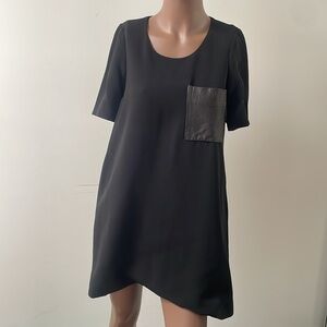 Rag & and Bone Shortsleeve Shirt Dress Black Leather Pocket Oversized XS